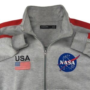 Hudson Outerwear NASA USA Track Jacket Mens Large Gray Red Zip Up Space Logo